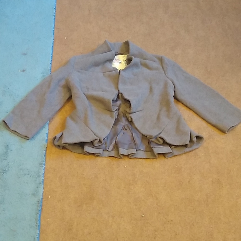 Anthropologie Tabitha Gray Blue Wool Ruffle Jacket - Picture 2 of 3